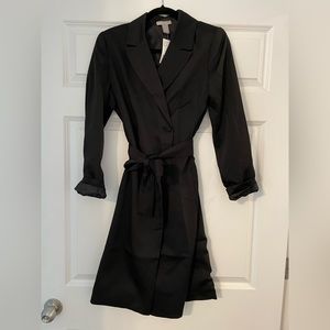NWT - H&M Small Black Double Breasted Blazer Satin Coat Dress